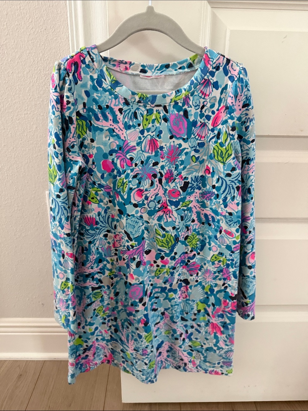 Lilly Pulitzer girls dress. Colorful Floral & Shell Print Long Sleeve Dress.